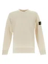 Stone Island White Crewneck Sweater With Logo Patch In Wool Blend Man In Beige