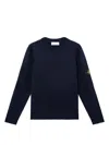 Stone Island Brushed Organic Cotton Fleece Sweatshirt With Ribbed Inserts In Blue