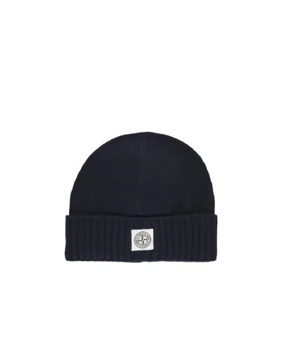 Stone Island Logo Knitted Hat In Black