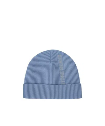 Stone Island Logo Knitted Hat In Blue