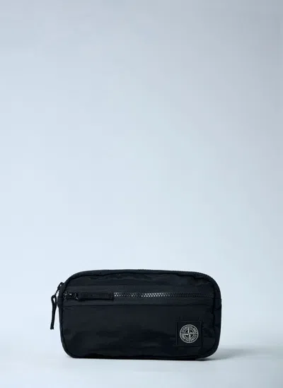 Stone Island Front-zip Logo-patch Belt Bag In Black