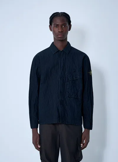 Stone Island Logo Motif Corduroy Shirt In Blue