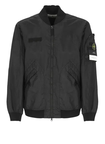 Stone Island Logo Nylon Bomber Jacket In Black
