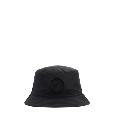 Stone Island Logo Nylon Bucket Hat In Black