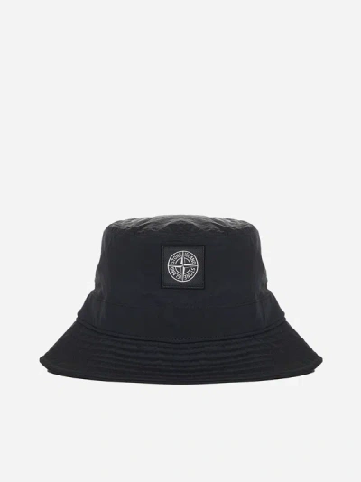 Stone Island Logo Nylon Bucket Hat In Black