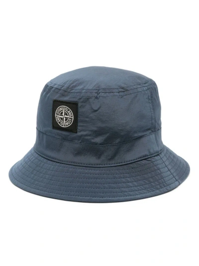 Stone Island Logo Nylon Bucket Hat In Blue