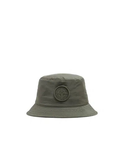 Stone Island Logo Nylon Bucket Hat In Green