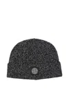 Stone Island Beanie With Reflective Coating And Compass Patch In Blue