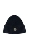 Stone Island Knitted Beanie Hat With Logo Patch Kids In Black