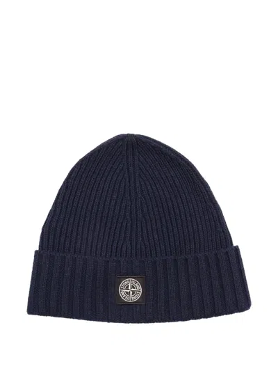 Stone Island Kids' Logo-patch Beanie In Blue