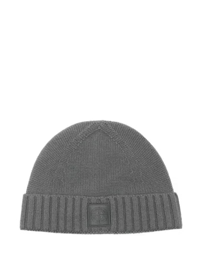 Stone Island Logo-patch Beanie In Gray