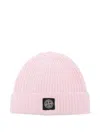 Stone Island Light Wool Knitted Beanie With Compass Patch Accessories In Pink