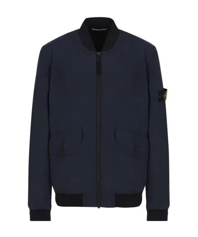 Stone Island Logo-patch Bomber Jacket In Blue
