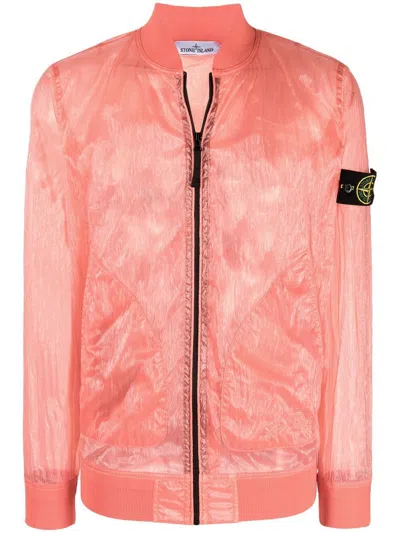 Stone Island Logo-patch Bomber Jacket In Orange