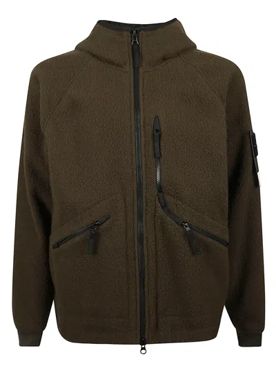 Stone Island Logo Patch Boxy Brown Wool Jacket In Green