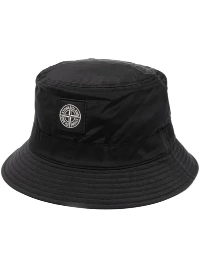 Stone Island Logo-patch Bucket Hat In Black