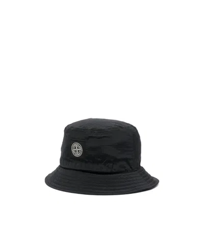 Stone Island Logo-patch Bucket Hat In Black