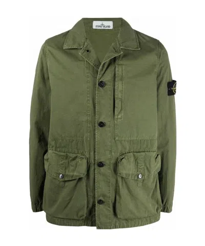 Stone Island Logo-patch Button-fastening Jacket In Green