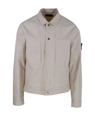 Stone Island Logo-patch Button-fastening Jacket In Yellow
