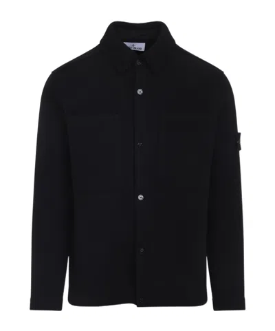 Stone Island Wool Cardigan Patch Pockets In Black