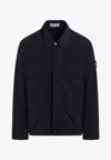 Stone Island Blue Jacket With Classic Collar And Logo Patch On The Sleeve In Tech Fabric Man