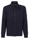 Stone Island High Collar Knit Sweater With Distinctive Logo Patch In Blue