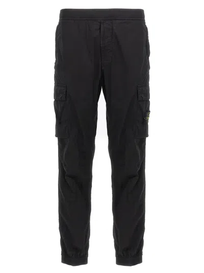 Stone Island Logo Patch Cargo Pants In Black