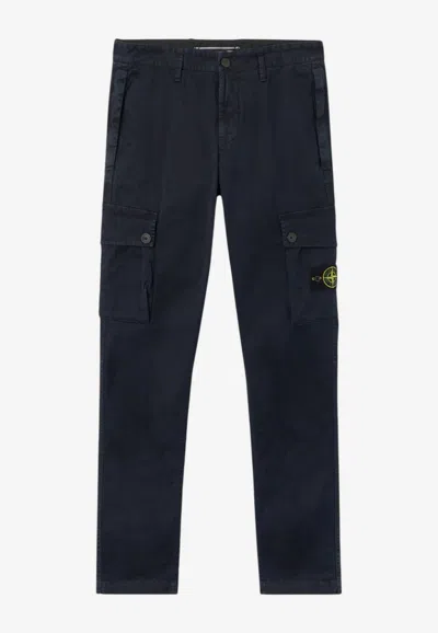 Stone Island Logo Patch Cargo Trousers In Blue