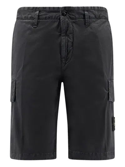 Stone Island Black Cargo Bermuda Shorts With Relaxed Fit