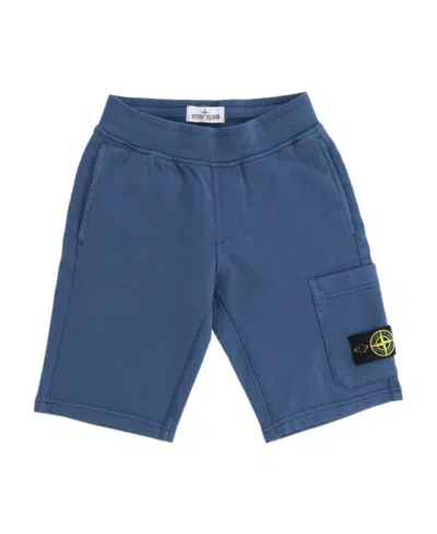 Stone Island Logo Patch Cargo Shorts In Blue