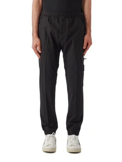 Stone Island Logo Patch Cargo Trousers In Black