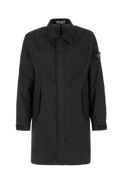 Stone Island Logo Patch Collared Jacket In Black