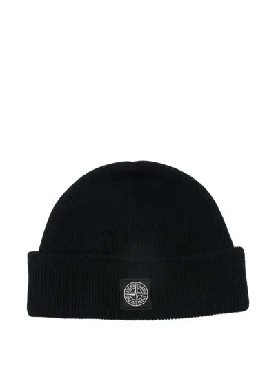 Stone Island Logo-patch Cotton Beanie Hat In Black