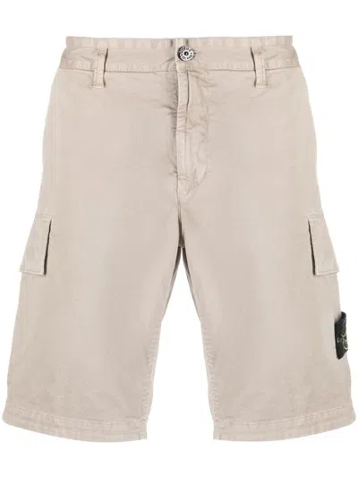 Stone Island Logo-patch Cotton Bermuda Shorts In Beige