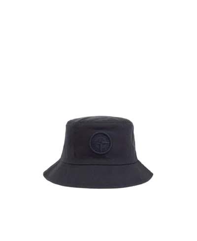 Stone Island Logo-patch Cotton Bucket Hat In Black