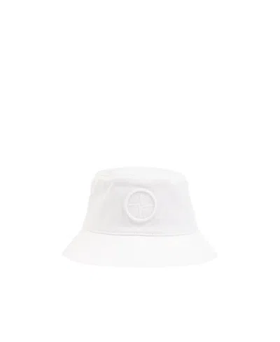 Stone Island Logo-patch Cotton Bucket Hat In White
