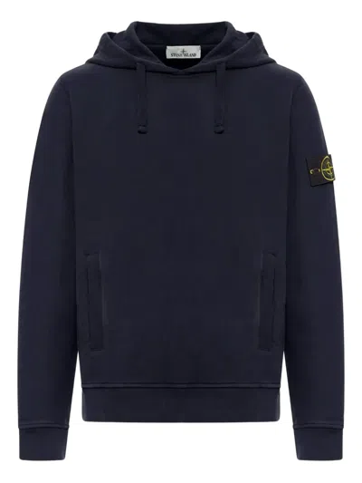 Stone Island Organic Cotton Hooded Sweatshirt In Blue