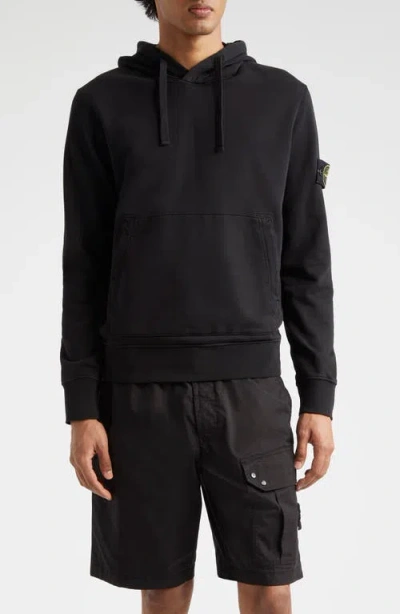 Stone Island Logo Patch Cotton Hoodie In Black