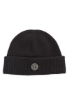 Stone Island Logo Patch Cotton Rib Beanie In Charcoal