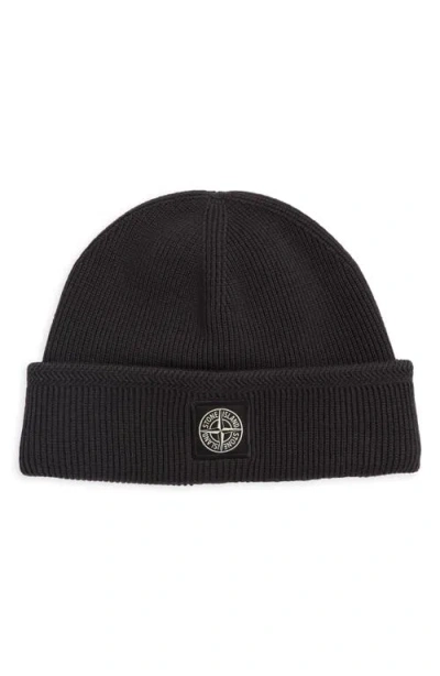 Stone Island Logo Patch Cotton Rib Beanie In Charcoal