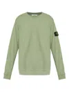 Stone Island Textured Crew Neck Cotton Sweatshirt In Green