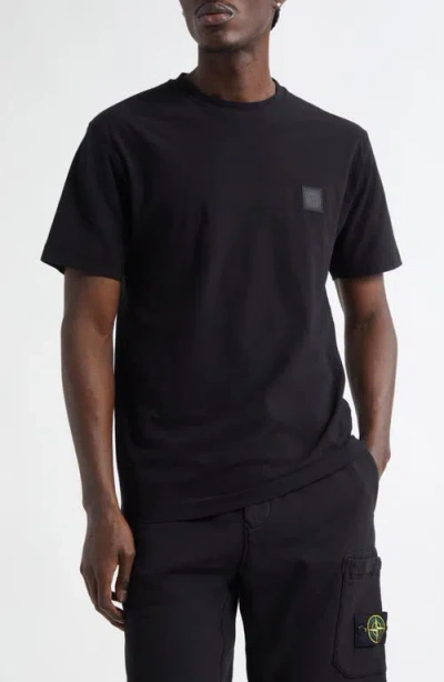Stone Island Slit Fit Cotton Jersey T-shirt With Patch Logo Clothing In Black