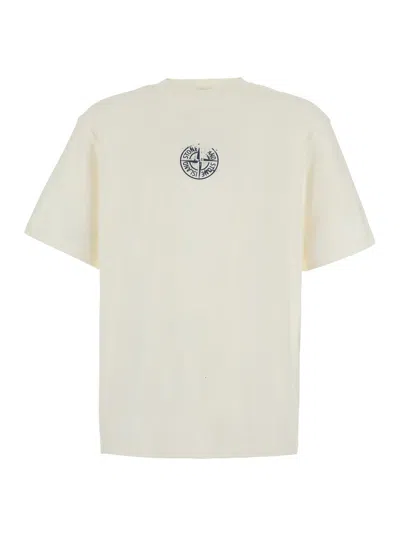 Stone Island Logo Patch Cotton T-shirt With Short Sleeves And Crew Neck In White