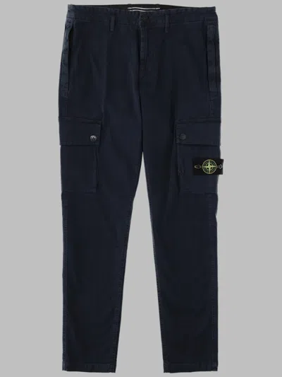 Stone Island Straight-leg Cargo Pants With Distinctive Logo Patch In Blue