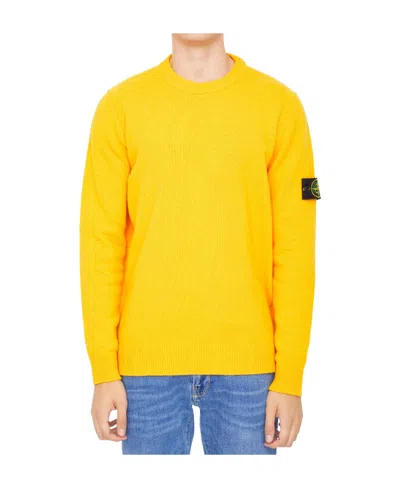 Stone Island Logo-patch Crew-neck Jumper In Yellow