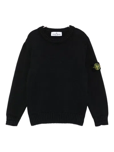 Stone Island Kids' Logo-patch Crew-neck Sweater In Black