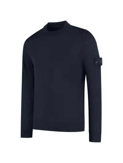 Stone Island Logo-patch Crew-neck Sweater In Blue