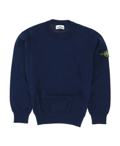 Stone Island Logo-patch Crew Neck Sweater In Blue