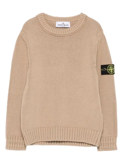 Stone Island Kids' Logo-patch Crew-neck Sweater In Brown