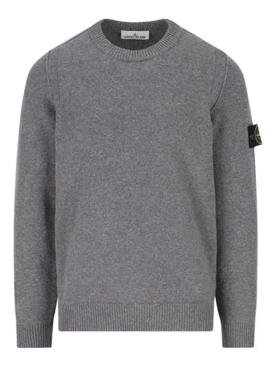 Stone Island Logo-patch Crew-neck Sweater In Gray